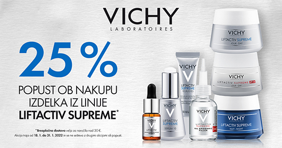Vsi izdelki Vichy Liftactiv Supreme so vam na voljo 25% ugodneje + Brezplačna dostava ob nakupu Vichy nad 30€.