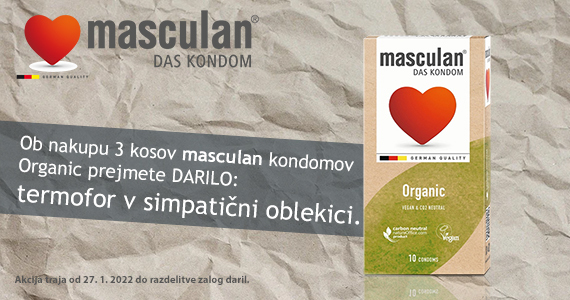 Ob nakupu 3 izdelkov Masculan Preservativ Organic prejmete darilo: termofor.