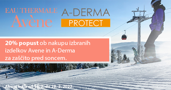Poskrbite za zaščito pred zimskim soncem, izbrani izdelki Avene in A-Derma so vam na voljo 20% ugodneje.