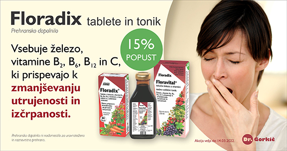 Floradix tablete in tonik z železom ter vitamini so vam na voljo 15% ugodneje.