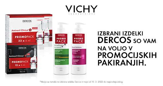 Vichy Dercos izdelki za nego las in lasišča so vam na voljo v akcijskih paketih.