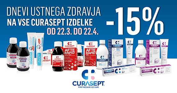Dnevi ustnega zdravja: vsi izdelki Curasept so vam na voljo 15% ugodneje.