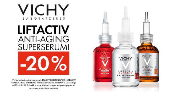 Vichy Liftactiv serumi so vam na voljo 20% ugodneje + Brezplačna dostava ob nakupu Vichy nad 30€.