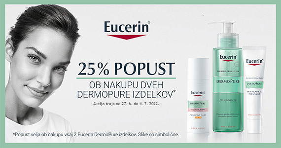 Ob nakupu 2 ali več izdelkov Eucerin DermoPURE prejmete 25% popust.