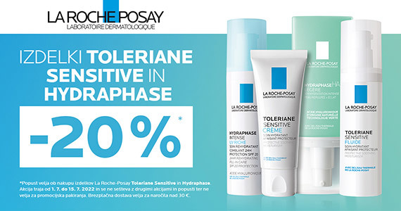 Izdelki za vlaženje kože La Roche-Posay Toleriane Sensitive in Hydraphase so vam na voljo 20% ugodneje + Brezplačna dostava ob nakupu LRP nad 30€.