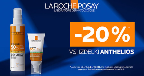 La Roche-Posay Anthelios vam je na voljo 20% ugodneje + Brezplačna dostava ob nakupu LRP nad 30€.
