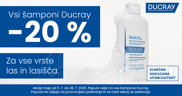 Vsi šamponi Ducray so vam na voljo 20% ugodneje.