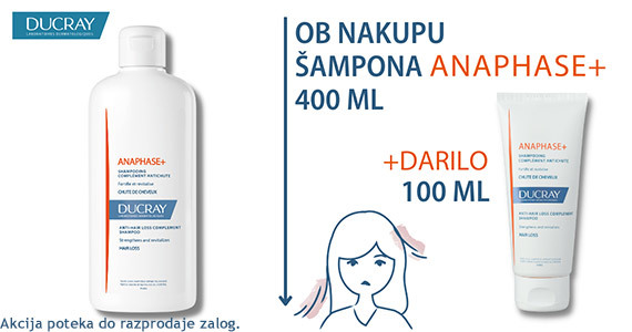 Ob nakupu Ducray Anaphase +, poživljajočega kremnega šampona (400 ml) prejmete darilo:  Anaphase +, poživljajoči kremni šampon (100 ml)