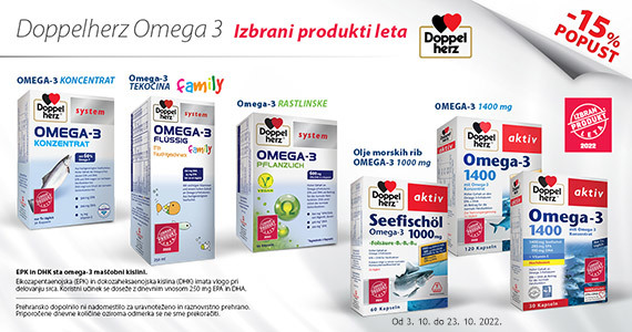 Izbrani izdelki Doppelherz z Omega-3 so vam na voljo 15% ugodneje.