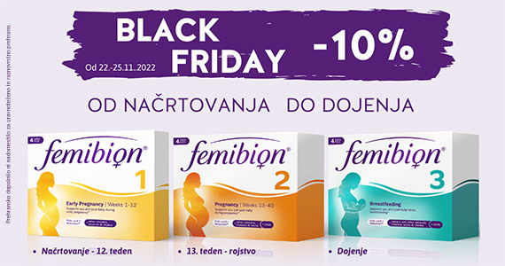 Femibion Black Friday na Lekarnar.com - Vsi izdelki Femibion so vam na voljo 10% ugodneje.