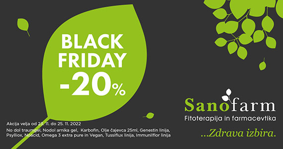 Sanofarm Black Friday na Lekarnar.com: Izbrani izdelki so vam na voljo 20% ugodneje.