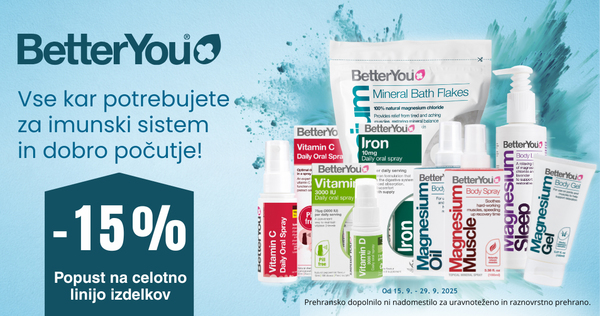 Vsi izdelki Betteryou so vam na voljo 15% ugodneje.