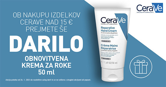 Ob nakupu CeraVe nad 15€ prejmete darilo: Obnovitveno kremo za roke (50 ml).