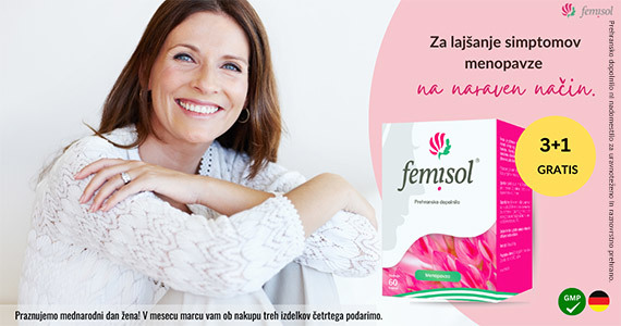 Ob nakupu 3 izdelkov Femisol prejmete darilo: Femisol za ženske kapsule (60 kapsul).