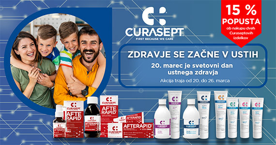 Ob nakupu 2 izdelkov Curasept prejmete 15% popust.