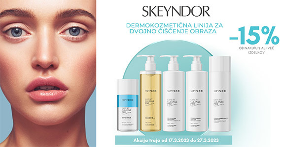 Ob nakupu 2 izdelkov Skeyndor za čiščenje obraza prejmete 15% popust.