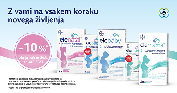 Prehranski dopolnili Elebaby in Elemama sta vam na voljo 10% ugodneje.