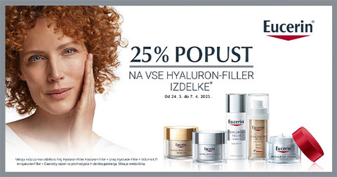 Vsi izdelki Eucerin Hyaluron-Filler so vam na voljo 25% ugodneje.