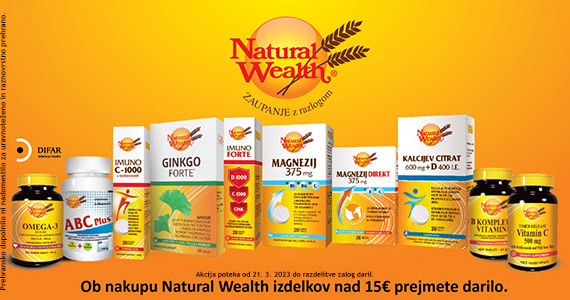 Ob nakupu izdelkov Natural Wealth nad 15€ prejmete darilo: Vivigel gel (200 ml).