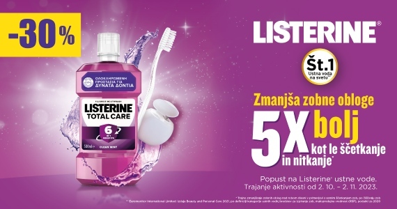 Listerine ustne vode so vam na voljo 30% ugodneje.
