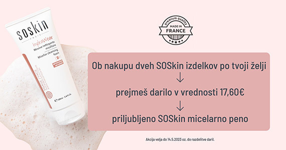 Ob nakupu 2 izdelkov SOSkin prejmete darilo: SOSkin micelarno peno (100 ml).