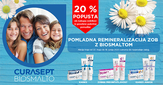 Paketi izbranih izdelkov Curasept Biosmalto so vam na voljo 20% ugodneje.