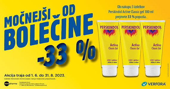 Ob nakupu 3 izdelkov Perskindol Active Classc gel (100 ml) prejmete 33% popust.