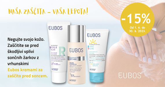 Izdelki Eubos z zaščitnim faktorjem so vam na voljo 15% ugodneje.