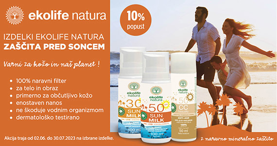 Sončne kreme Ekolife Natura so vam na voljo 10% ugodneje.