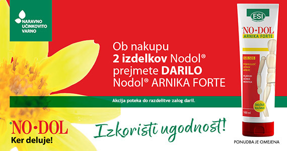 Ob nakupu 2 izdelkov Nodol prejmete darilo: Nodol Arnika Forte gel (100 ml).