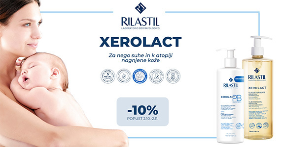 Izdelki Rilastil Xerolact za nego suhe in k atopiji nagnjene kože so vam na voljo 10% ugodneje.