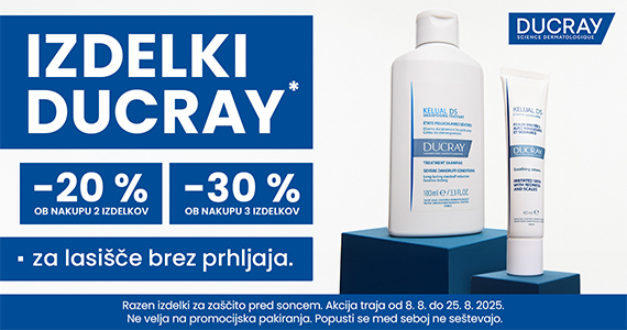 Ob nakupu 2 izdelkov Ducray prejmete 20% popust, ob nakupu 3 ali več izdelkov pa kar 30% popust.