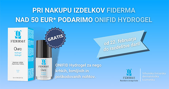 Fiderma obdaruje vaše nakupe - Ob nakupu izdelkov Fiderma v skupni vrednosti nad 50€ prejmete darilo: Fiderma Onifid Hydrogel gel za nego nohtov (12 ml).