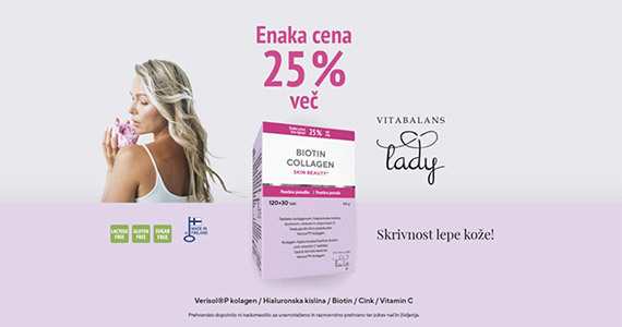 Skin Beauty Biotin Collagen Vitabalans Lady vam je na voljo v akcijskem pakiranju (120 + 30 tablet).