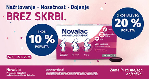 Ob nakupu 1 izdelka Novalac Prenatal prejmete 10% popust, ob nakupu 3 ali več izdelkov pa kar 20% popust.