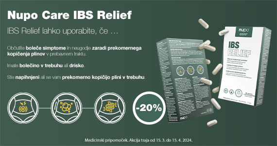 Medicinski pripomoček Nupo Care+ IBS Relief vam je na voljo 20% ugodneje.