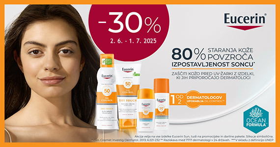 Eucerin Sun izdelki so vam na voljo 30% ugodneje.