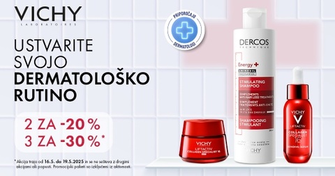 Vichy vikend: Ob nakupu 2 izdelkov Vichy prejmete 20% popust, ob nakupu 3 ali več izdelkov pa kar 30% popust.