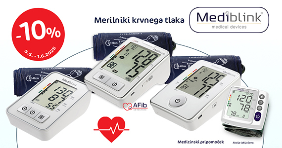 Vsi merilniki krvnega tlaka Mediblink so vam na voljo 10% ugodneje