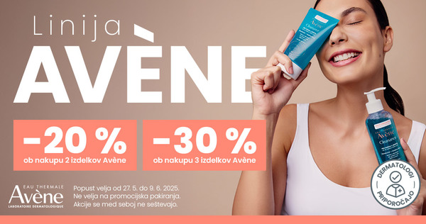 Ob nakupu 2 izdelkov Avene prejmete 20% popust, ob nakupu 3 ali več izdelkov pa kar 30% popust.
