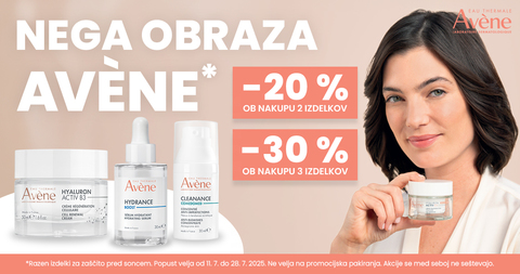 Ob nakupu 2 izdelkov Avene prejmete 20% popust, ob nakupu 3 ali več izdelkov pa kar 30% popust.