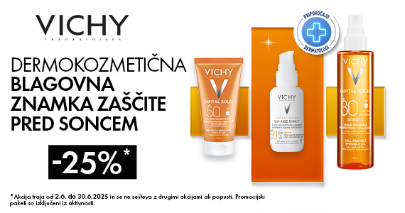 Izdelki Vichy Capital Soleil za zaščito pred soncem so vam na voljo 25% ugodneje.