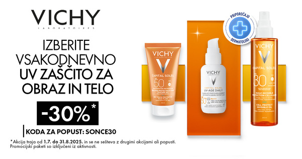 Izdelki Vichy Capital Soleil za zaščito pred soncem so vam na voljo 30% ugodneje.