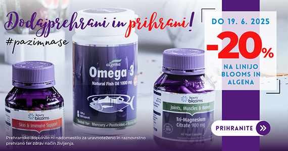 Prehranska dopolnila Blooms in Algena so vam na voljo 20% ugodneje.
