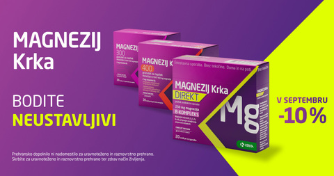 Vse oblike magnezijev Krka so vam na voljo 10% ugodneje.