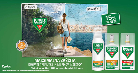 Zaščita pred insekti Jungle Formula vam je na voljo 15% ugodneje.