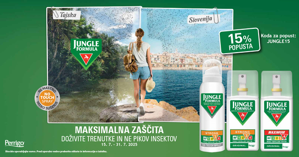 Zaščita pred insekti Jungle Formula vam je na voljo 15% ugodneje. Koda za popust: JUNGLE15