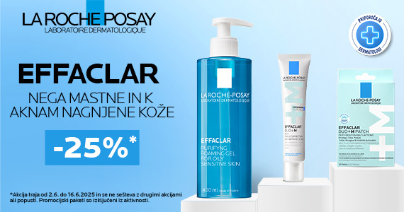 La Roche-Posay Effaclar izdelki so vam na voljo 25% ugodneje.