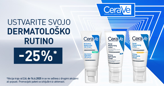 Izdelki za nego obraza CeraVe so vam na voljo 25% ugodneje.