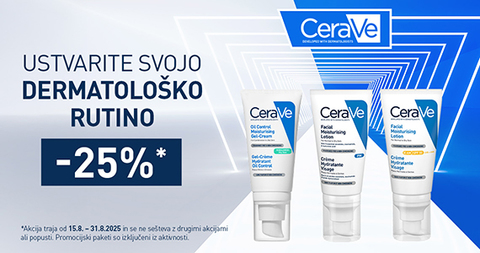 Izdelki za nego obraza CeraVe so vam na voljo 25% ugodneje.